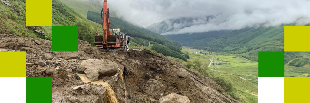 Construction work to repair landslip on the A83 